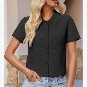 Saodimallsu Womens Short Sleeve Cropped Button Down Lightweight Cardigan - NWT